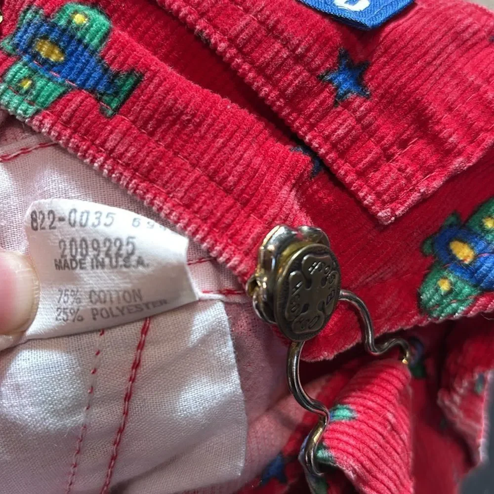 Osh kosh b’gosh‎ vintage corduroy made in USA airplane printed 12mos overalls